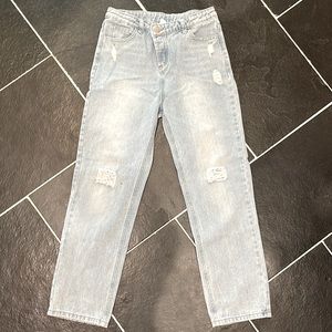 Straight leg Denim pants with cross cross button. Size 11/12